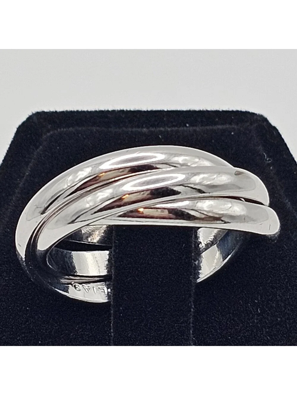 925 Sterling Silver Triple Wave Crossover Ring Modernist Statement 7.5